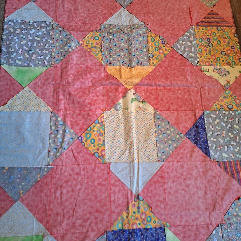 Whimsical Dragon Characters Patchwork Quilt Top, Handmade, NWOT